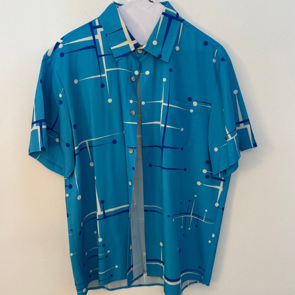 Royaura Hawaiian Shirt Mens Large Blue Abstract Resort Camp Shirt Geometric